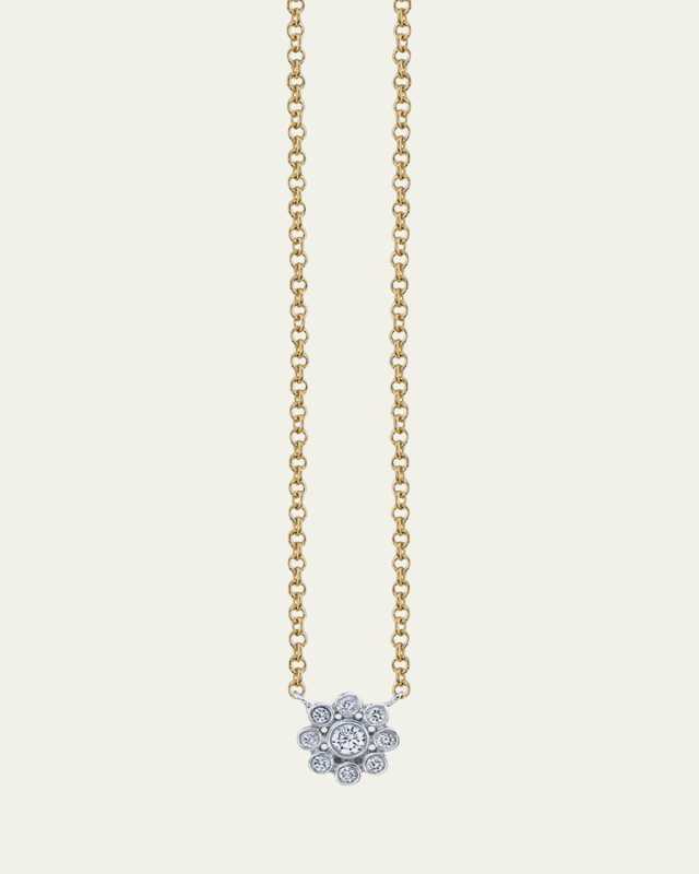 14k Two-Tone Gold Diamond Flower Charm Necklace